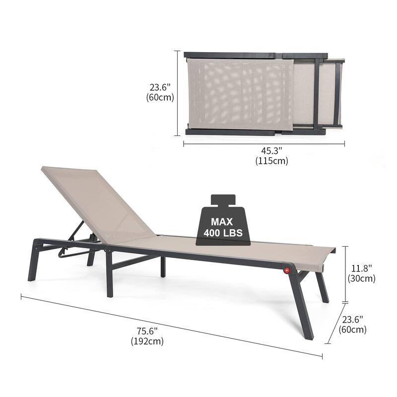 Foldable Lounge Chairs with 5 Reclining Positions and Round Table - N/A
