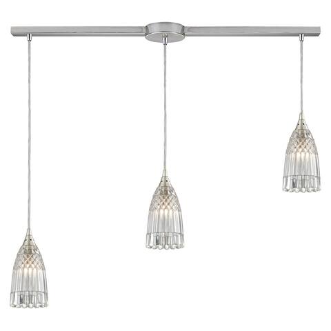Kersey 3-Light Linear Pendant Fixture in Satin Nickel with Clear Crystal