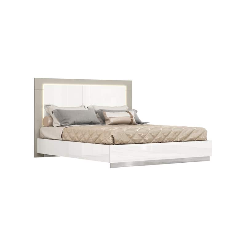 HomeRoots White And Taupe Wood Queen Bed Frame