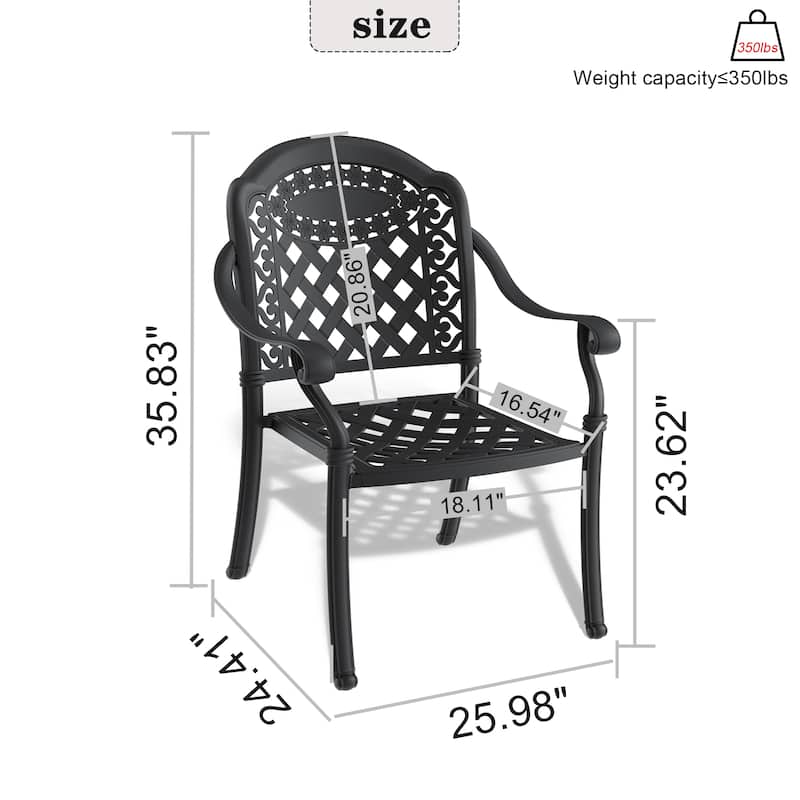 Black Stackable Cast Aluminum Patio Outdoor Dining Chairs With Seat Cushions