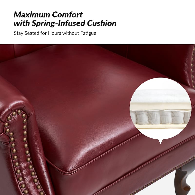 Gerhard Genuine Leather Armchair with Nailhead Trims and Removable Cushion by HULALA HOME