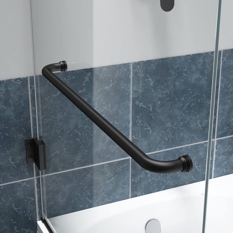 FELYL 34" W x 58" H Hinged Frameless Tub Door with Heat Soaking Process and Protective Coating Clear Glass