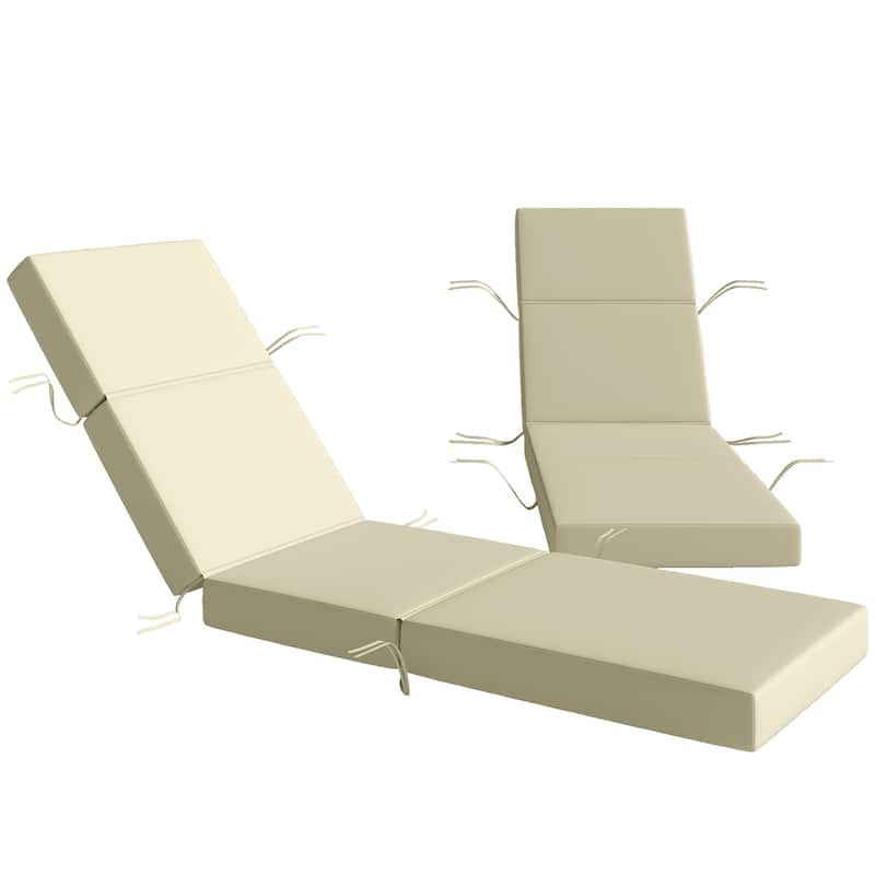 Outsunny Set of 2 Chaise Lounge Cushion, 4" Thick Outdoor Lounge Chair Cushions with Non-Slip Ties