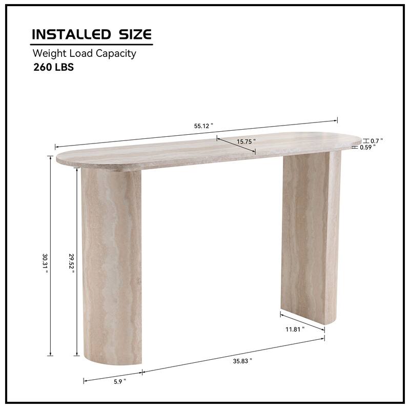 55.12 Inch Living Room Narrow Console Table, Modern Faux Marble Pattern Entryway Sofa Table with Oval Top