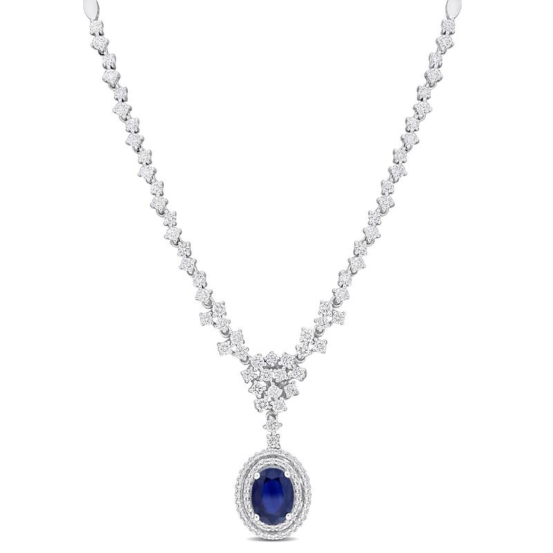 Miadora 1 1/2ct TDW Diamond and 1 1/2ct TGW Oval-Cut Blue Sapphire Necklace 14K White Gold