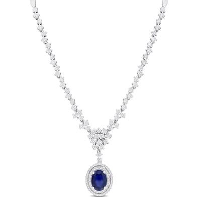 Miadora 1 1/2ct TDW Diamond and 1 1/2ct TGW Oval-Cut Blue Sapphire Necklace 14K White Gold
