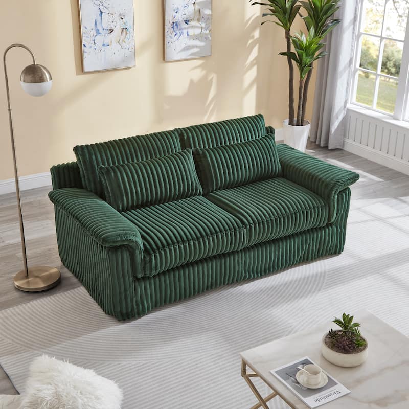 Modern Corduroy Loveseat Sofa Deep Seat Cloud Couches with Pillow Top Arms, Removable and Washable Cushion Covers - Green