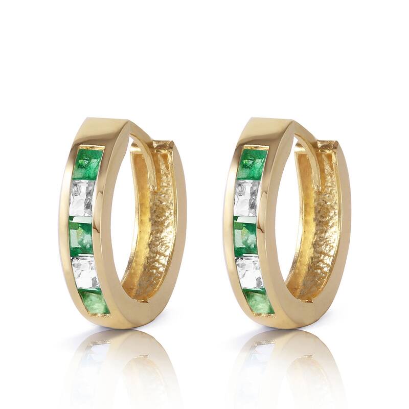 1.26 Carat 14K Solid Gold Hoop Earrings Natural Emerald Rose Topaz