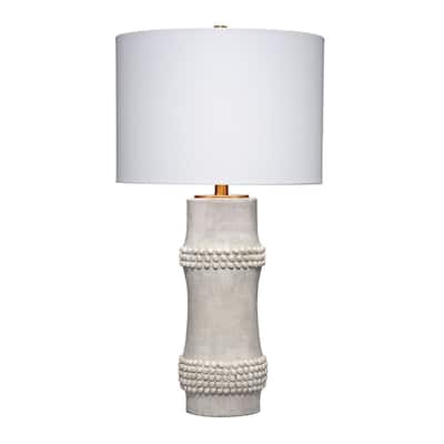 Lemy 28 Inch Table Lamp, Round Linen Drum Shade, Dotted White Base