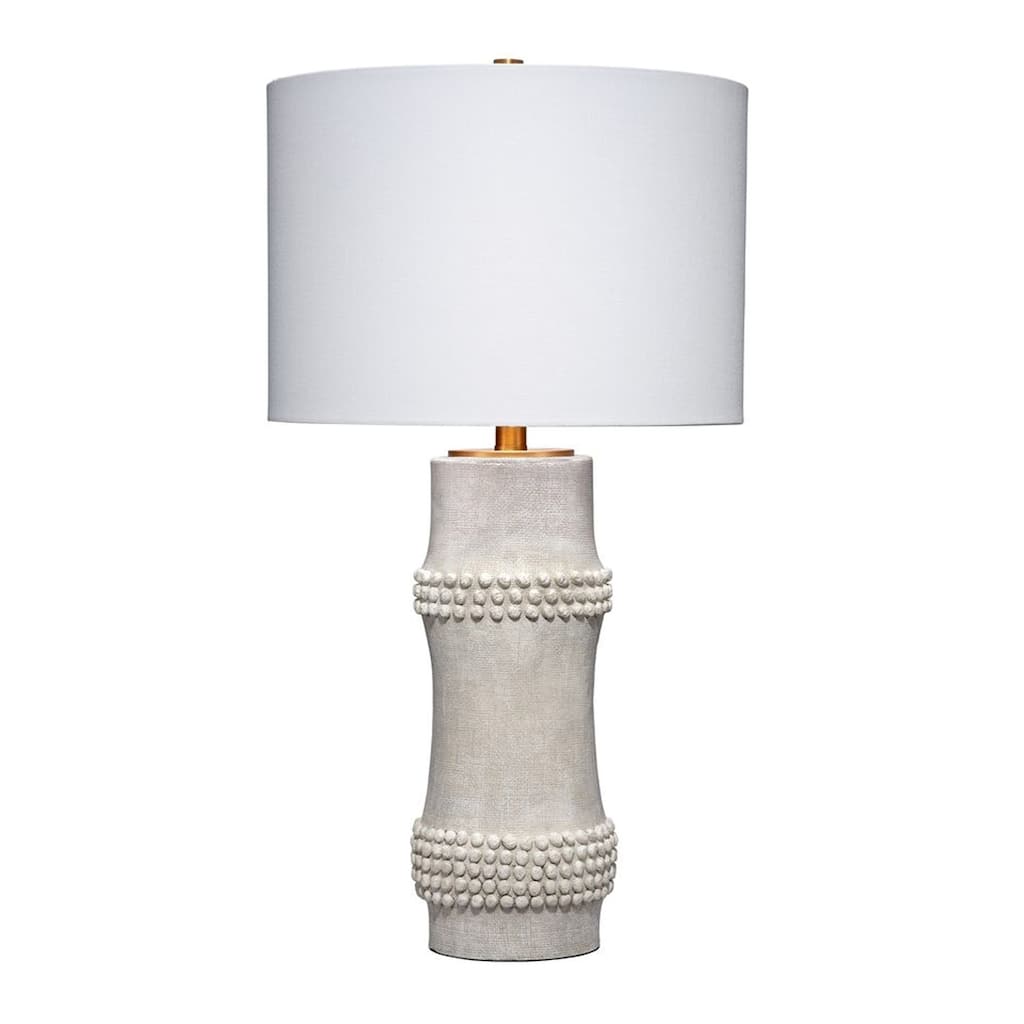 Lemy 28 Inch Table Lamp, Round Linen Drum Shade, Dotted White Base