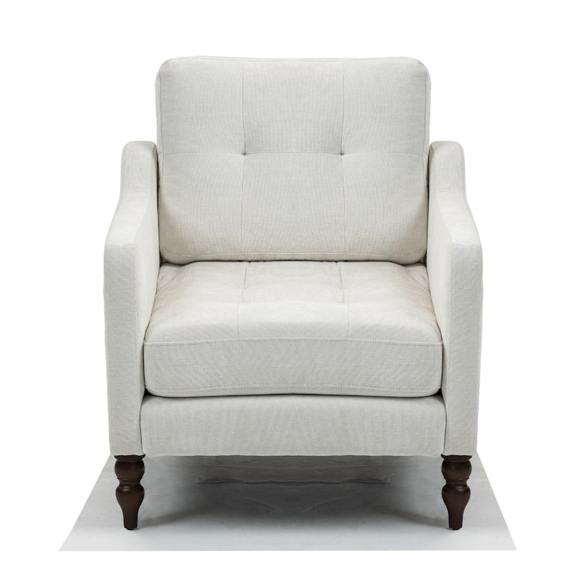 Chenille Accent Chair with USB Port, Ergonomic Upholstered Armchair, Lounge Reading Chair with Side Pocket & Wooden Legs