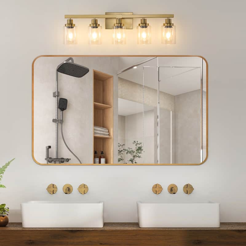 Golden Iron Wall Light Fixture with 5 Bulbs for Bathroom and Vanity - 29.9" W x 9.1" H