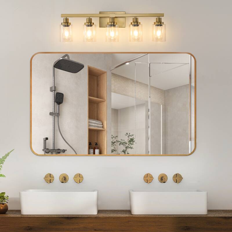 Golden 5-Light Vanity Light with Clear Glass Shades,Modern Iron Metal Bathroom Wall Fixture for Mirror(No Bulbs)
