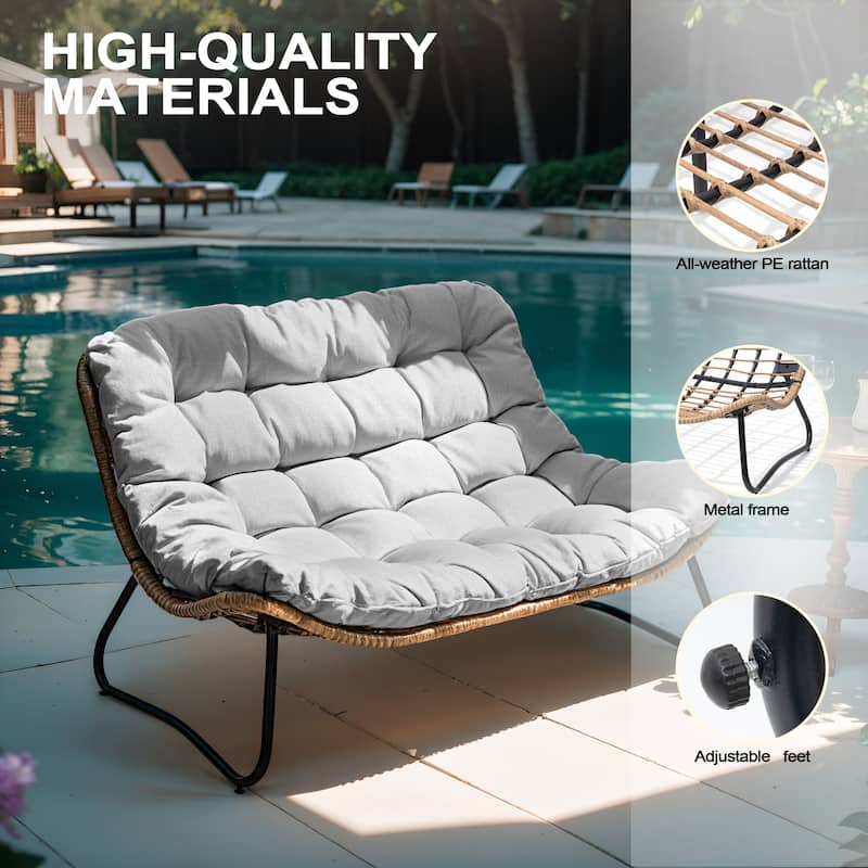 Double Papasan Chair Loveseat with Cushion, All-weather PE Rattan and Metal Frame for Indoor Outdoor