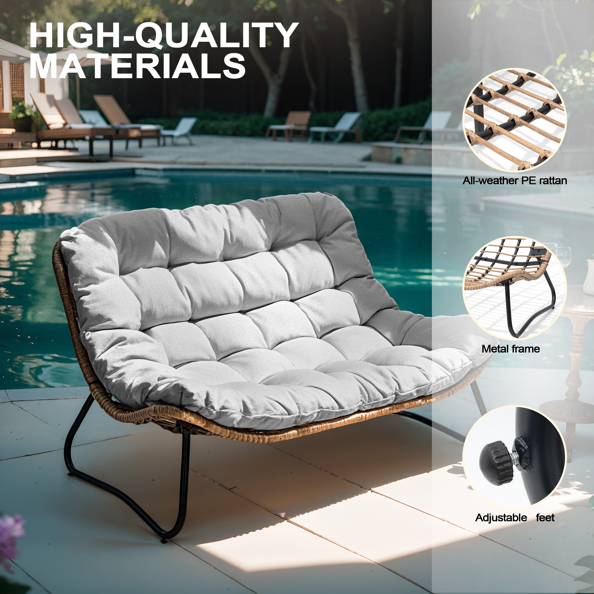 Double Papasan Chair Loveseat with Cushion All weather PE Rattan and Metal Frame for Indoor Outdoor Bed Bath Beyond 40519621