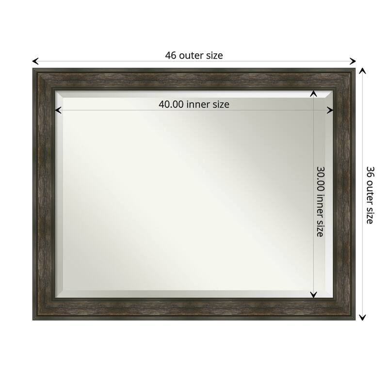 Beveled Bathroom Wall Mirror - Rail Rustic Char Frame - Rail Rustic Char - Outer Size: 46 x 36 in