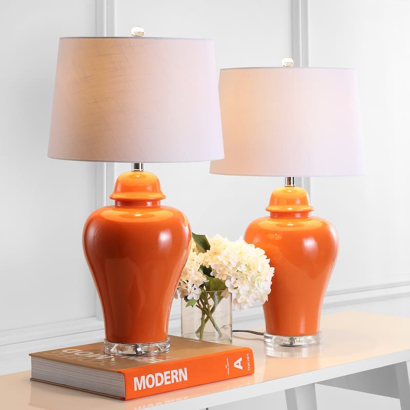 Bowen 27" Ceramic Urn LED Table Lamp, Grey (Set of 2) by JONATHAN Y - Orange
