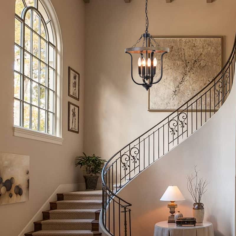 Farmhouse 4-Light Dimmable Cage Pendant Light Candle Chandelier for Kitchen Island