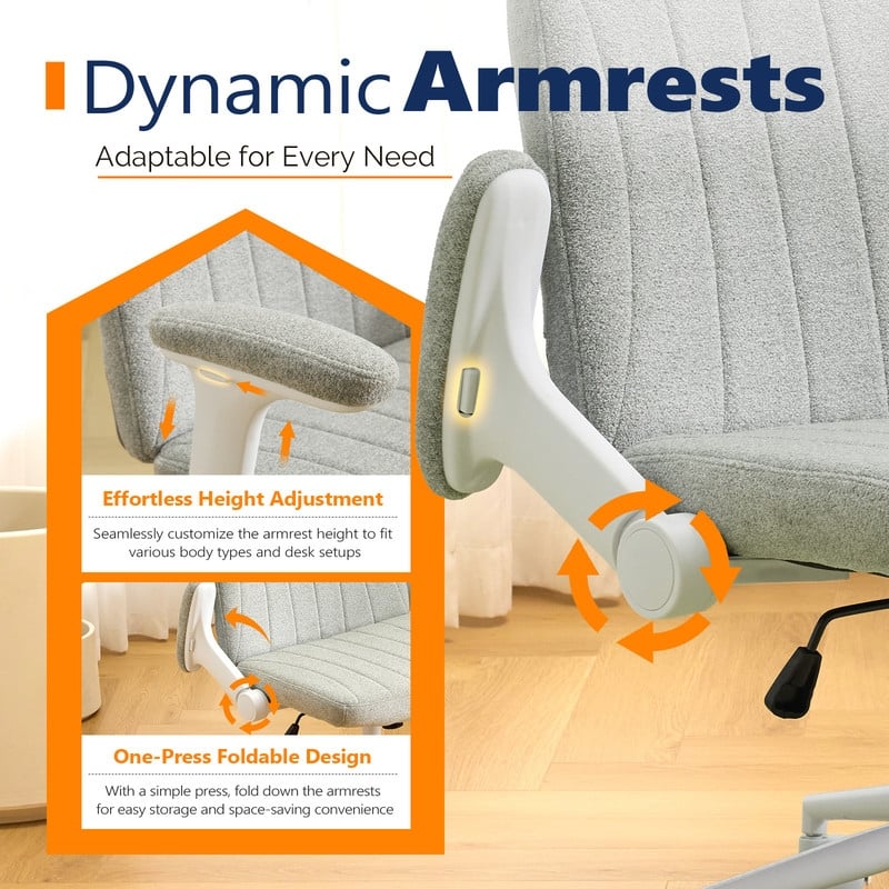 Chenille Swivel Chair With Adjustable Flip-Up Arms For Cross-Legged