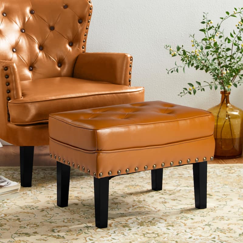 Glitzhome 22"W Mid-century PU Leather Tufted Ottoman Foot Stool
