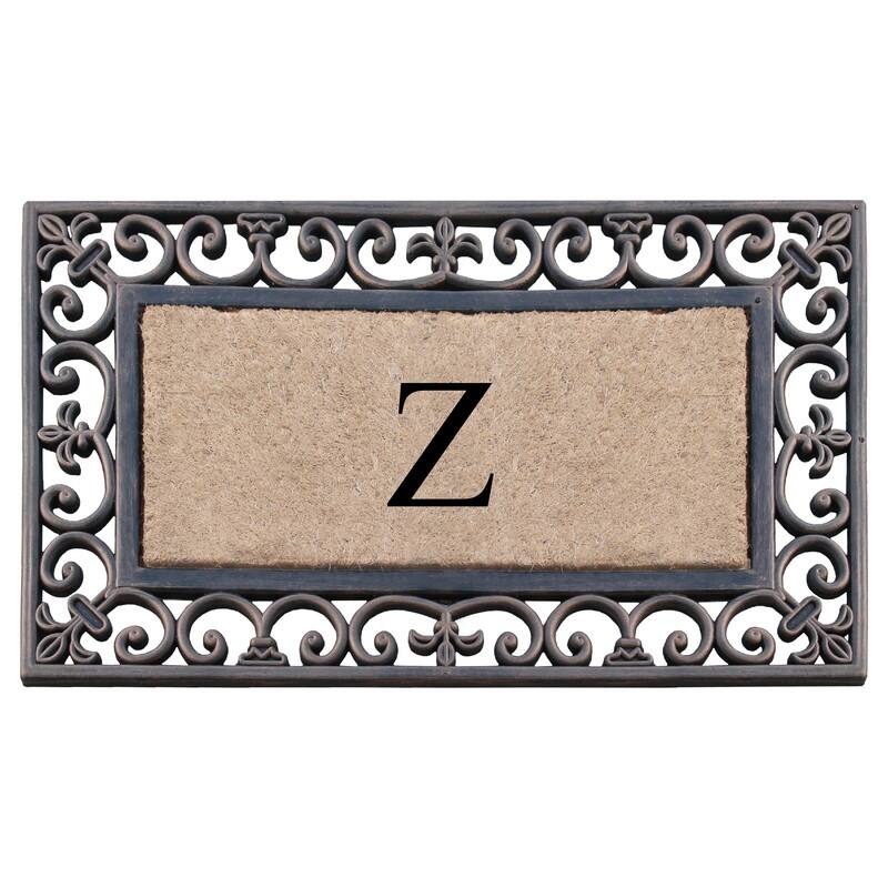 A1HC Natural Coir and Rubber Classic Paisley Border Bronze Monogrammed Doormat - 18"X30" - Monogrammed Z