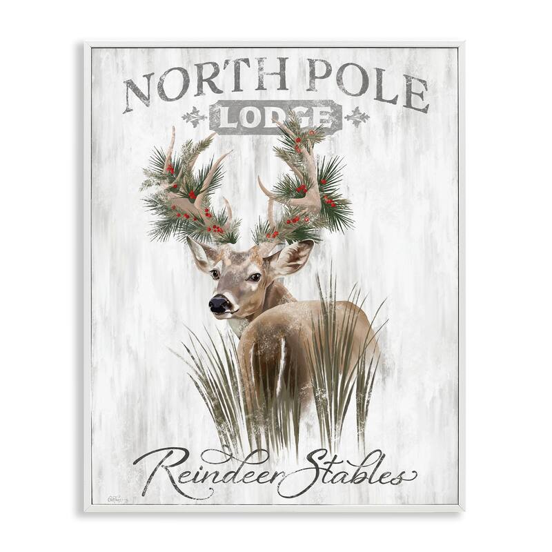 Stupell Festive Winter Reindeer Lodge Framed Giclee Art Design By Cat Thurman Designs - 16 x 20 - White