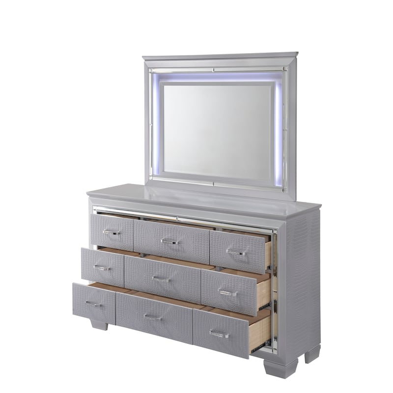 Lavina Silver LED Faux Leather Upholestered Tufted Bed