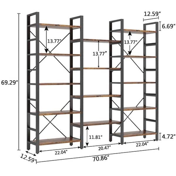 dimension image slide 6 of 8, Large Triple Wide 5-Shelf Etagere Bookcase