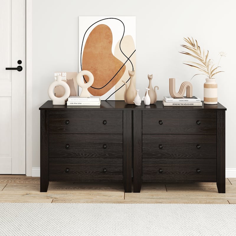 3-Drawer Dark Brown Engineered Wood Dresser with Smooth Metal Rails for Living Room