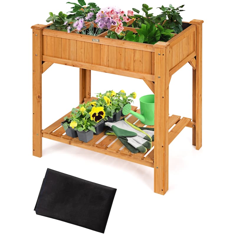 Costway 8 Grids Raised Garden Bed Elevated Planter Box Kit Wood - See Details - Natural - See Details