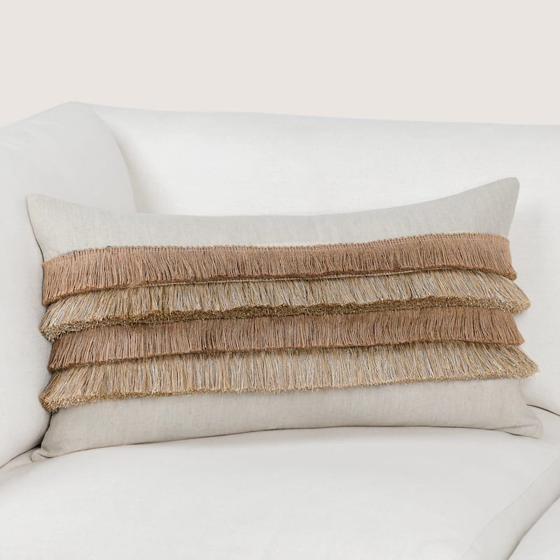Villa by Classic Home Amon Linen Blend Throw Pillow - Feather Down - Single - 14x26 - Accent - Natural