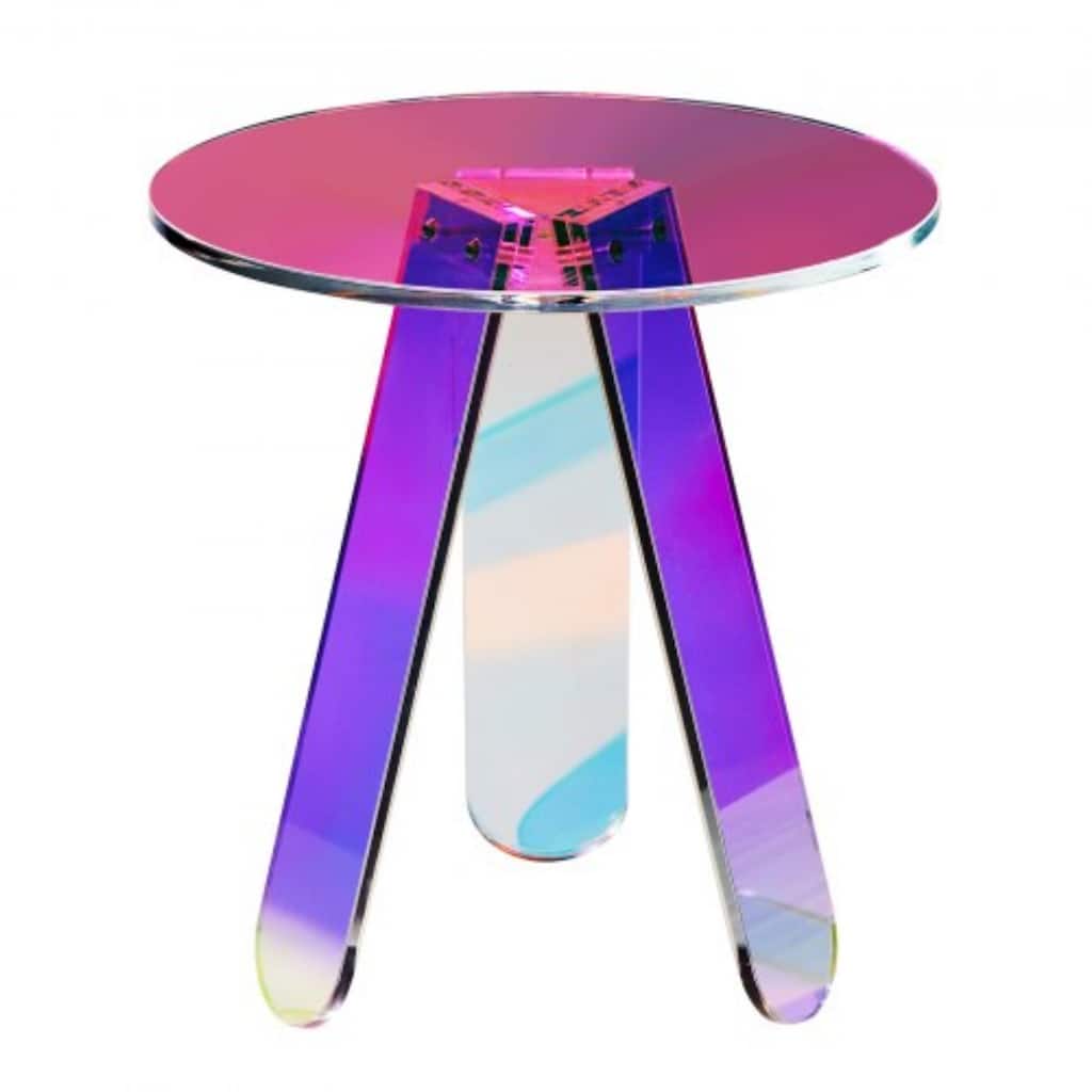 17.7” Round Iridescent Acrylic Transparent Rainbow Side Coffee End Table for Living Room - 17.7” x 18.9”