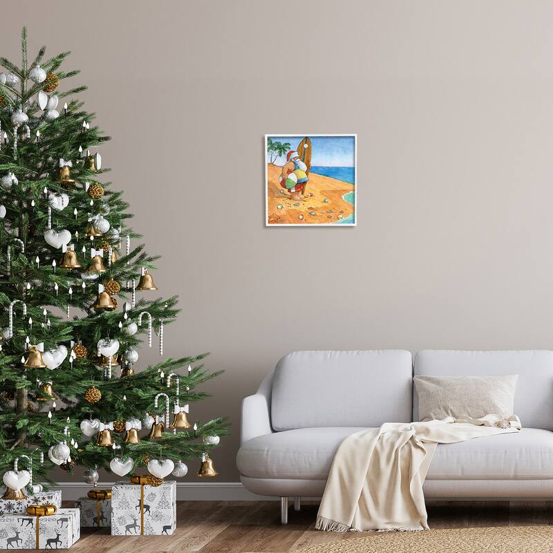 Stupell Santa Claus On Beach Surf Board Tropical Christmas Framed Wall Art - Blue