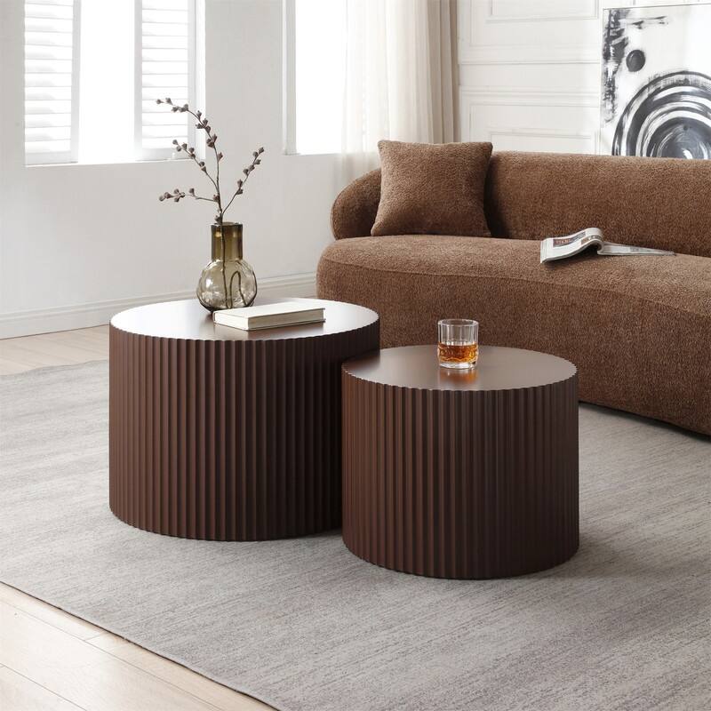 Modern Handcraft Round Coffee Table Nesting Table, Set of 2