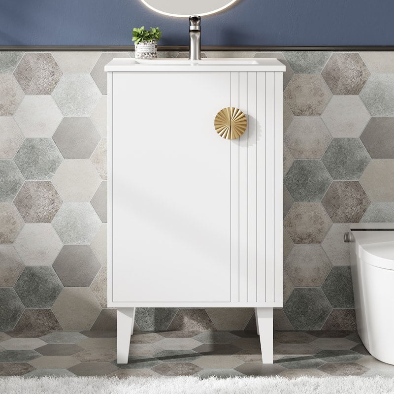 20'' Freestanding Bathroom Vanity with Single Integrated White Ceramic Sink - 20.3'' x 18.5'' x 33.9'' - White