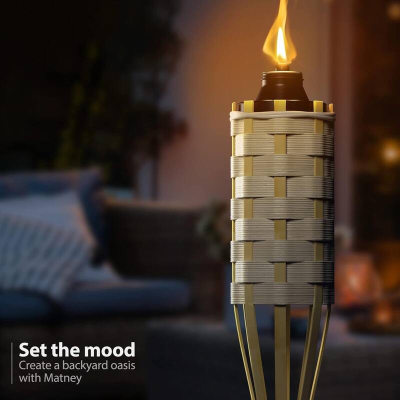 Matney Torches - Includes Metal Oil Canisters with Covers to Extinguish flame (8 Pack)