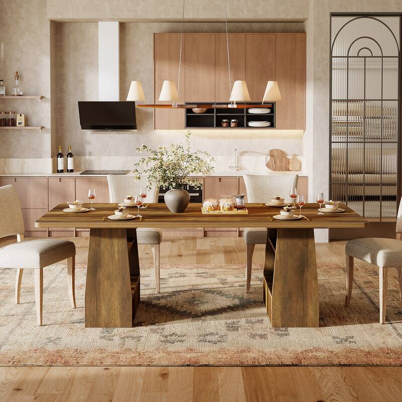 63” Dining Table for 6-8, with Storage Shelf for Living Room, Brown - N/A