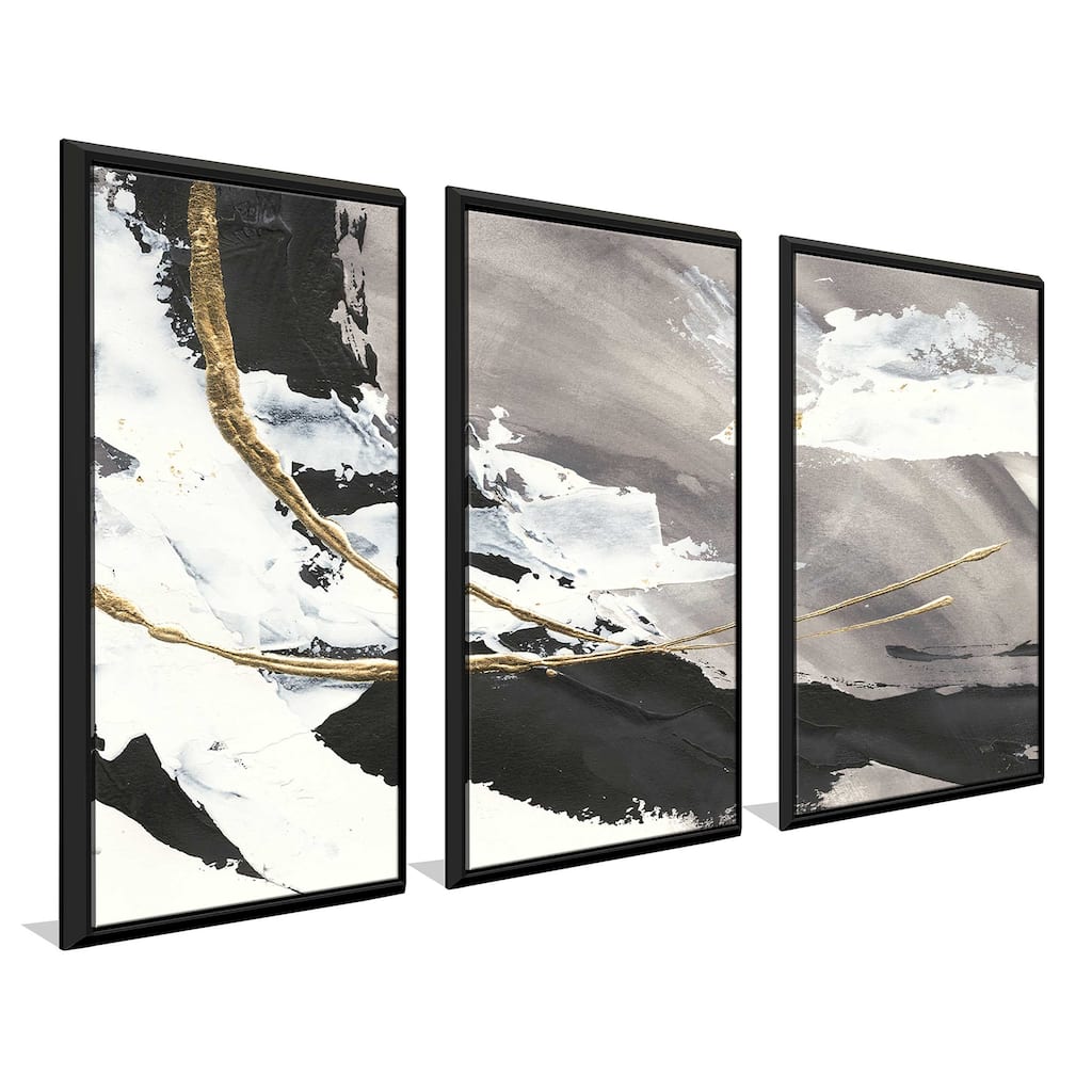 "Gilded Arcs I" Print in Floating Canvas, Set of 3 - Black
