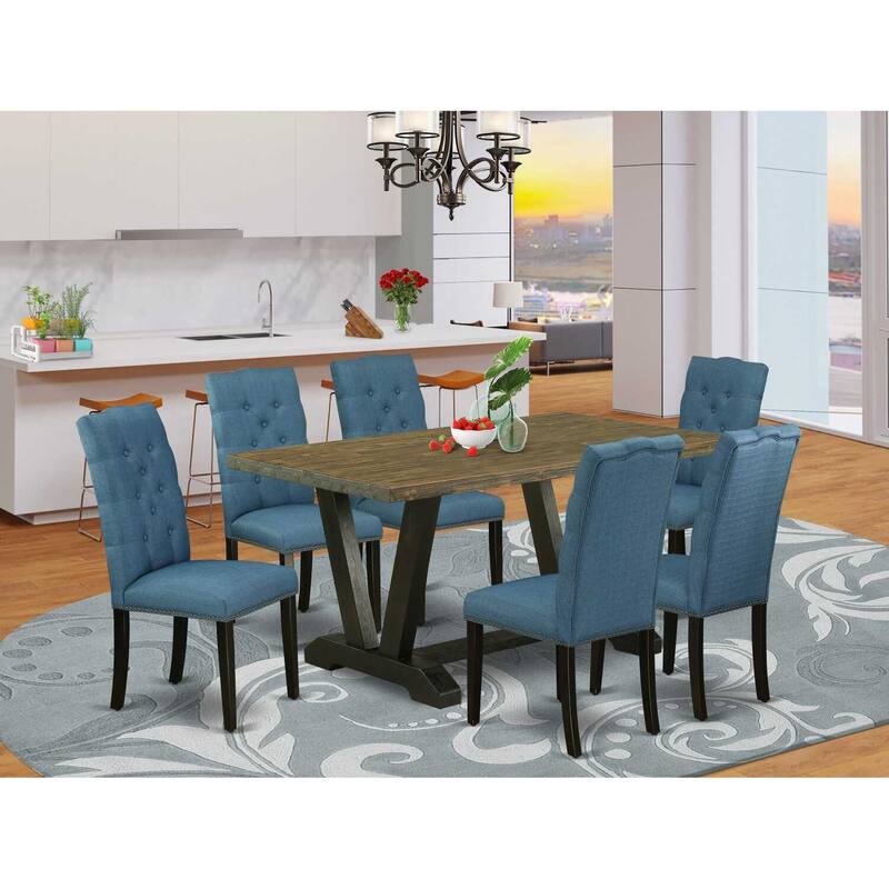 7-Piece Distressed Jacobean Finish Solid Wood Top Dining Table with 6-Chairs with