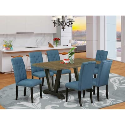 7-Piece Distressed Jacobean Finish Solid Wood Top Dining Table with 6-Chairs with