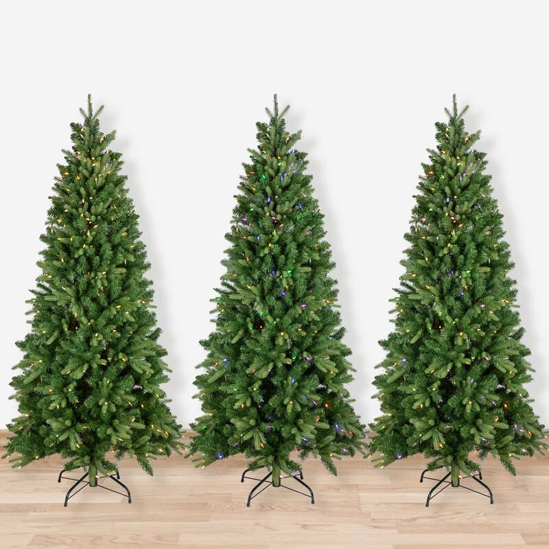 Washington Frasier Fir Multi Function Slim Christmas Tree 7.5' Dual Color Led Lights - 7.5 Foot