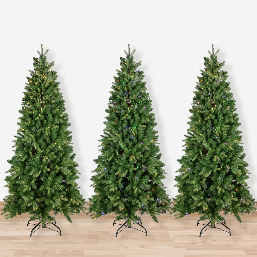 Washington Frasier Fir Multi Function Slim Christmas Tree 7.5' Dual Color Led Lights - 7.5 Foot