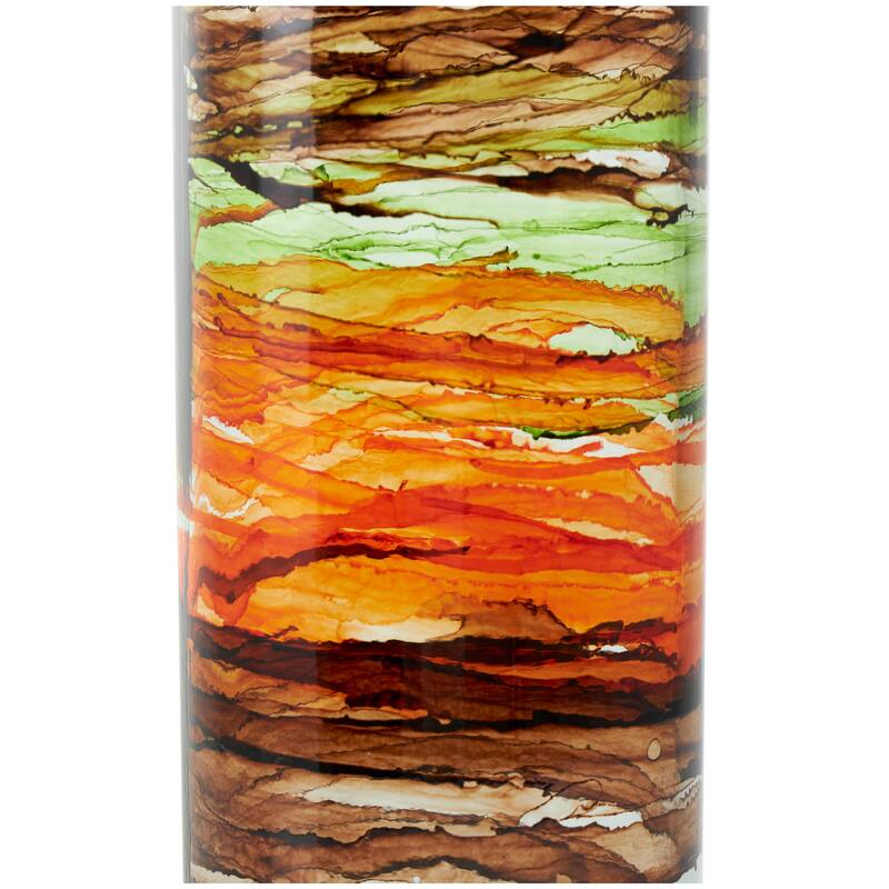 Clear Recycled Glass Abstract Vase with Swirled Colored Glass Bands