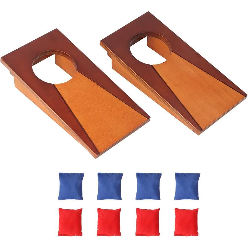 GSE™ Mini Tabletop Cornhole Toss Game Set with 8 Bean Bags, Wooden Office Desktop Corn Hole Game Set - 10"x5" - 10"x5"