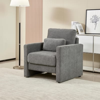 Gray 31.49" Chenille Arm Chair with Wood Frame