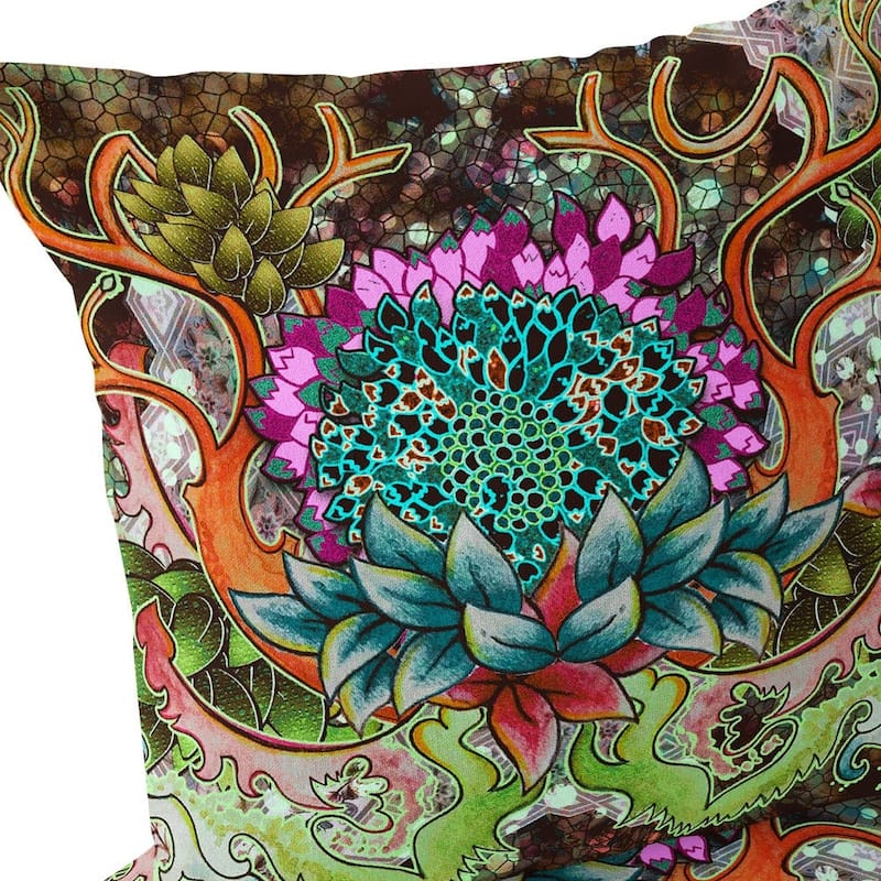 HomeRoots Set of Two 16" X 16" Green and Pink Blown Seam Floral Indoor Outdoor Throw Pillow - 16.00' X '16.00' X '5.00