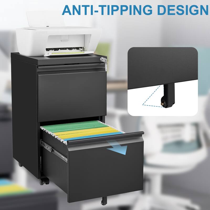 Modern File Cabinet Mobile File Cabinet Steel File Cabinet with 2 Drawers and Lock for Home Office, White