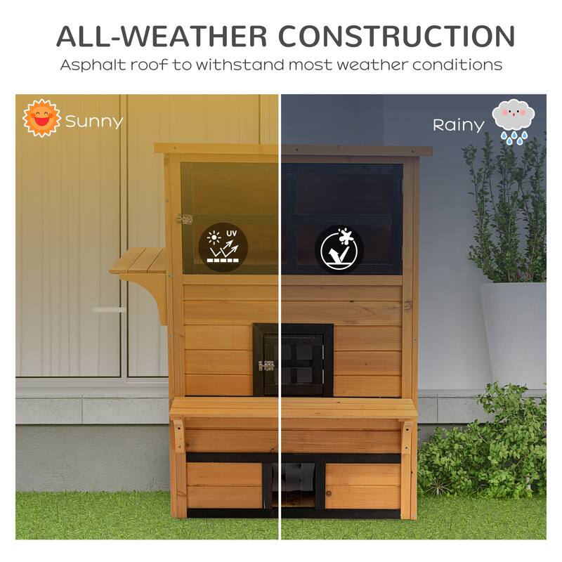PawHut 3-Story Cat House Feral Cat Shelter, Outdoor Kitten Condo with Raised Floor - Yellow