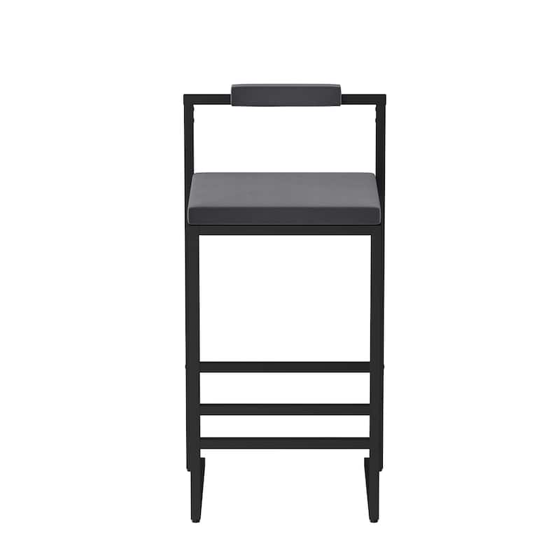 Velvet Upholstered Bar Stools Set of 2, Counter Height Bar Stools, Kitchen Island Stools with Footrest & Square Backrest