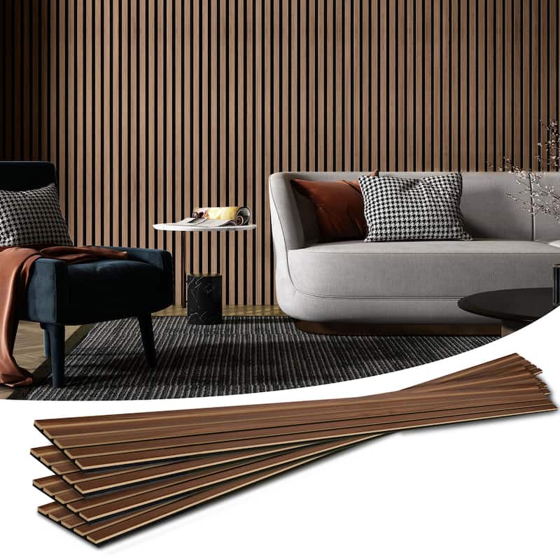 Art3d 7.9 x 94.5in Acoustic Wall Panels,Wood Slat Wall Panel for Wall and Ceiling,4pcs - Walnut